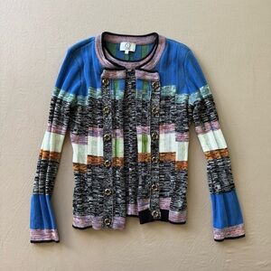 Over 1 Abstract Multicolor Striped Multi-way Cardigan Sweater